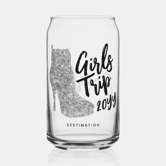 Personalized Girls Trip Disco Mirror Silver Boots Can Glass (Front)