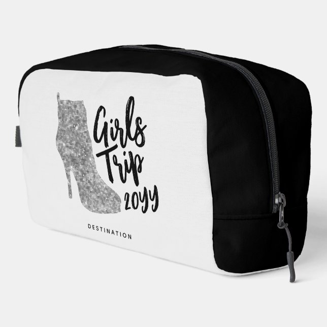 Personalized Girls Trip Disco Mirror Silver Boots Dopp Kit (Right Corner)