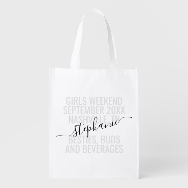 Personalized Girls Trip Weekend Getaway Name Grocery Bag (Front)