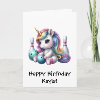 Personalized Girls Unicorn Bowling Birthday Card