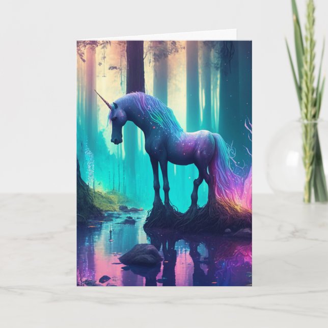 Personalized Girl's Unicorn Happy Birthday Card (Front)