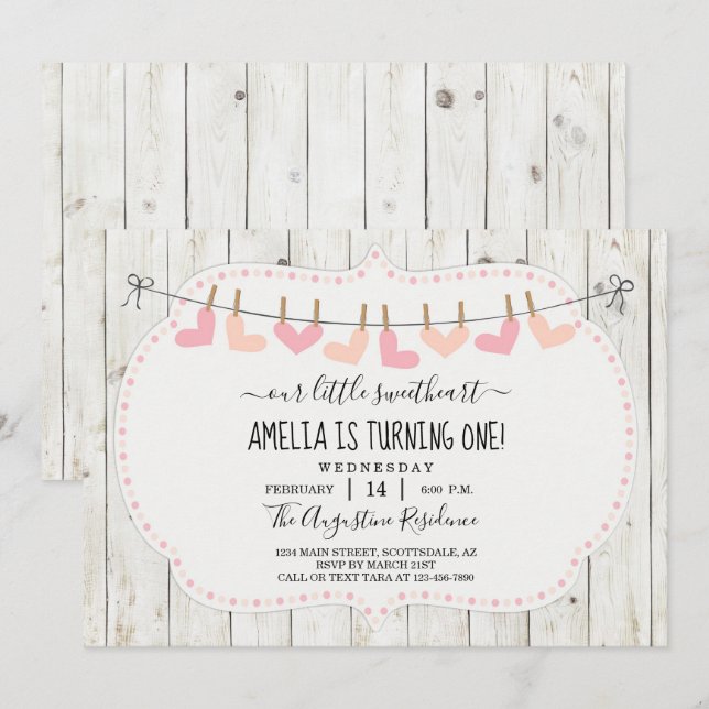 Personalized Girls Valentine Day Birthday Party Invitation (Front/Back)