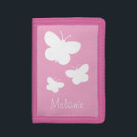 Personalized girl's wallet with cute butterflies<br><div class="desc">Personalized pink kid's wallet with cute butterflies. Cute Birthday or Christmas gift idea for little girls. Personalize with name or monogram letter of your child. Make one for your grandchild,  daughter,  granddaughter etc. Girly animal silhouette design.</div>