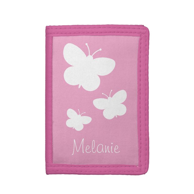 Personalized girl's wallet with cute butterflies (Front Vertical)