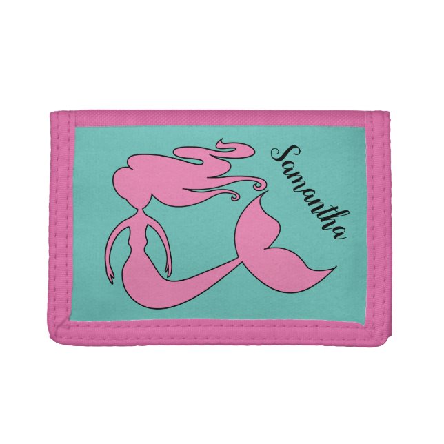 Personalized girl's wallet with cute mermaid print (Front)