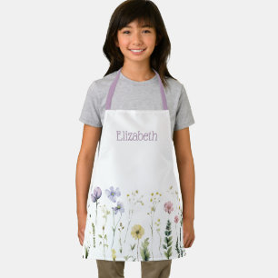 Personalized Girls Watercolor Wildflower School Apron