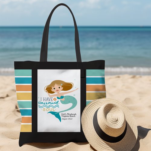 Personalized Girls Week at the Beach Mermaid Tote Bag