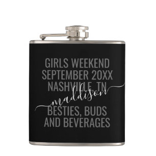 Personalized Girls Weekend Bestie Bridal Trip Flask