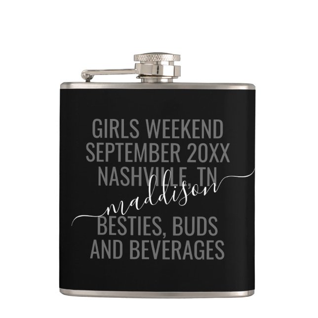 Personalized Girls Weekend Bestie Bridal Trip  Flask (Front)