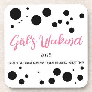 Personalized Girl's Weekend Pink Dotted Beverage Coaster