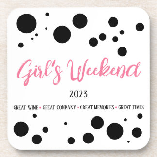 Personalized Girl's Weekend Pink Dotted Beverage Coaster