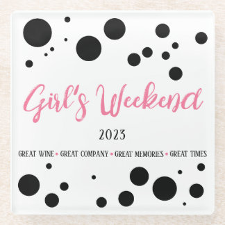 Personalized Girl's Weekend Pink Dotted Glass Coaster
