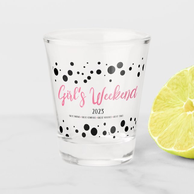 Personalized Girl's Weekend Pink Dotted Shot Glass (Front)