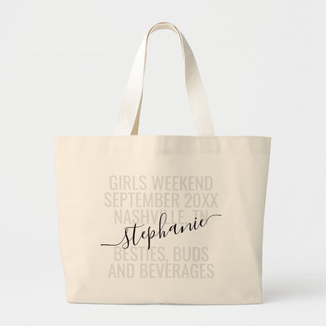 Personalized Girls Weekend Trip Custom Name Large Tote Bag (Front)