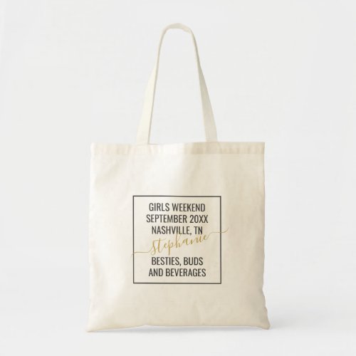 Personalized Girls Weekend Trip Minimal Design Tote Bag