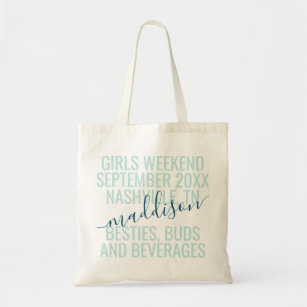 Personalized Girls Weekend Trip Teal Blue Tote Bag