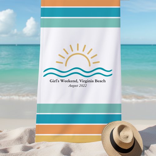 Personalized Girls Weekend Tropical Stripes Beach Towel