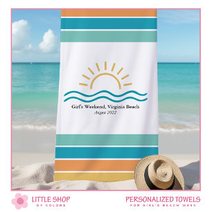 Personalized Girls Weekend Tropical Stripes Beach Towel