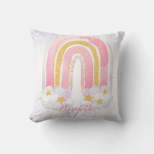 Personalized GIRLY Bedroom decor Glittery RAINBOWS Throw Pillow