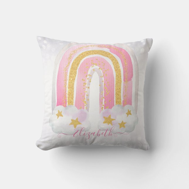 Personalized GIRLY Bedroom decor Glittery RAINBOWS Throw Pillow (Front)