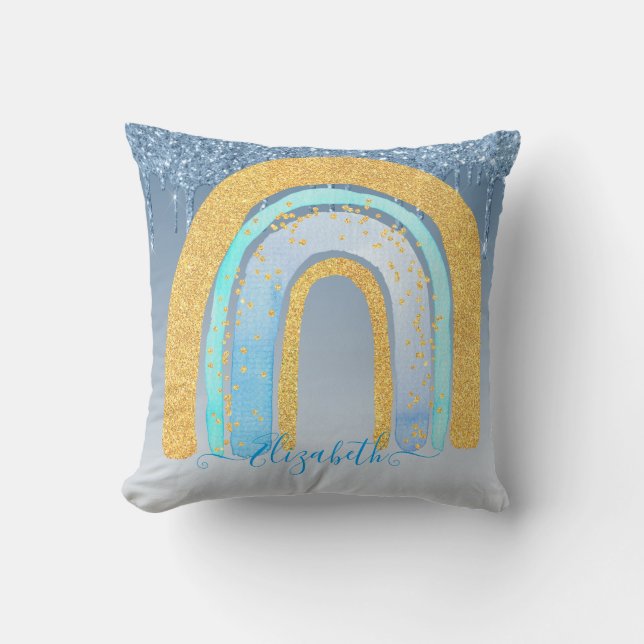 Personalized GIRLY Bedroom decor Glittery RAINBOWS Throw Pillow (Front)