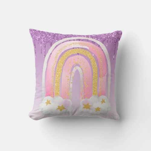 Personalized GIRLY Bedroom decor Glittery RAINBOWS Throw Pillow