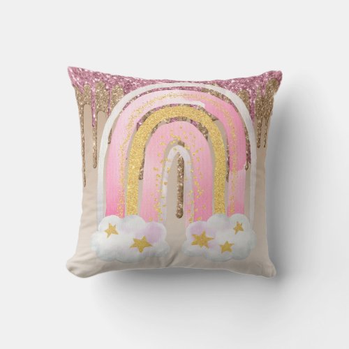 Personalized GIRLY Bedroom decor Glittery RAINBOWS Throw Pillow