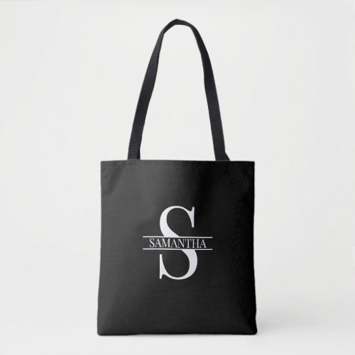 Personalized Girly Black and White Monogram Name Tote Bag