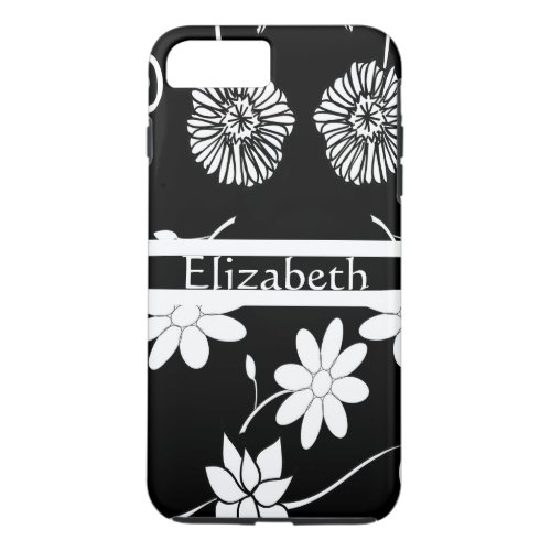 Personalized Girly Black  White Floral With Name iPhone 8 Plus7 Plus Case