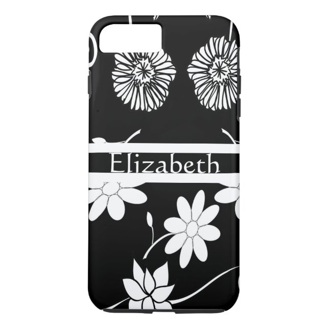 Personalized Girly Black & White Floral With Name Case-Mate iPhone Case (Back)
