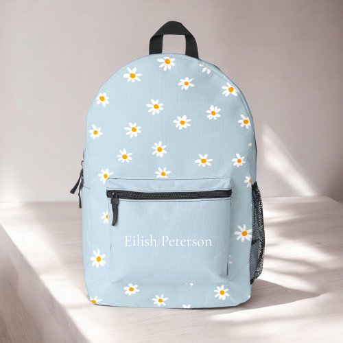 Personalized girly blue daisy modern kids   printed backpack