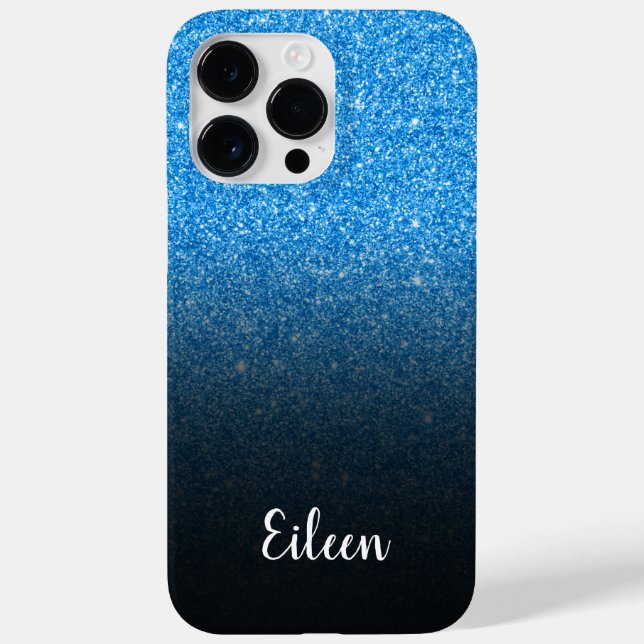Personalized Girly Blue Glitter Black Ombre Case-Mate iPhone Case (Back)