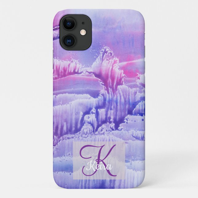Personalized Girly Blue Monogrammed Abstract Rose Case-Mate iPhone Case (Back)