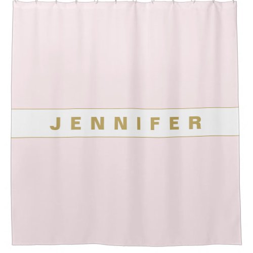 Personalized girly blush pink and gold name shower curtain
