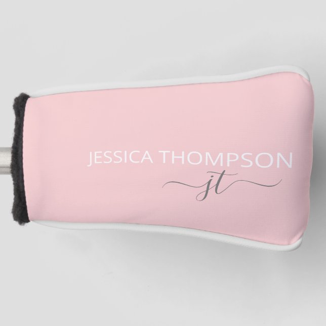 Personalized Girly Blush Pink Chic Monogram Name Golf Head Cover (Front)
