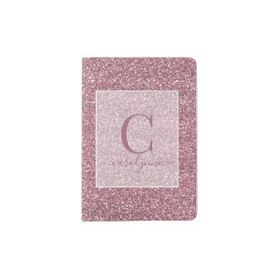 Personalized Girly Blush Pink Glitter Monogram Passport Holder