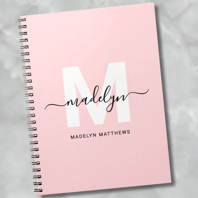 Personalized Girly Blush Pink Monogram Notebook (Girly Blush Pink Monogram notebook)