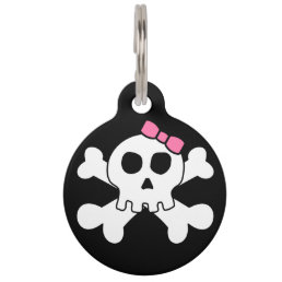 Personalized Girly Bow Skull Crossbones Pet Name Tag