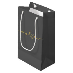 Personalized Girly Chic Feminine Gold Script Gray Small Gift Bag