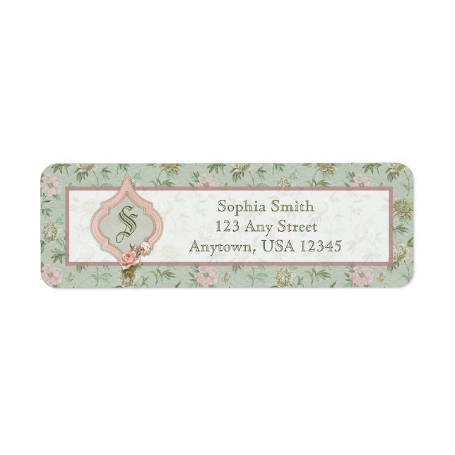 Personalized Girly Chic Green and Pink Floral Label (Front)