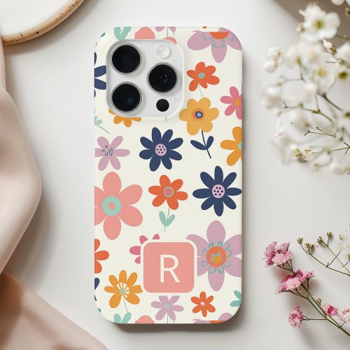 Personalized Girly Colorful Flowers Pattern  iPhone 15 Pro Case