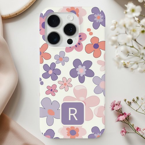 Personalized Girly Colorful Flowers Pattern  iPhone 15 Pro Case