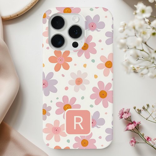 Personalized Girly Colorful Flowers Pattern  iPhone 15 Pro Case