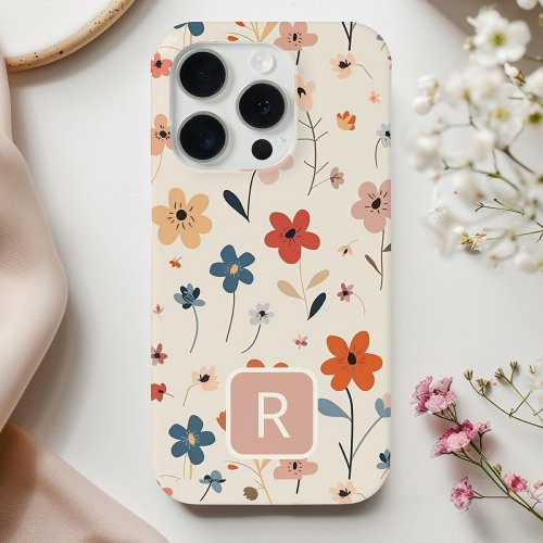 Personalized Girly Colorful Flowers Pattern  iPhone 15 Pro Case
