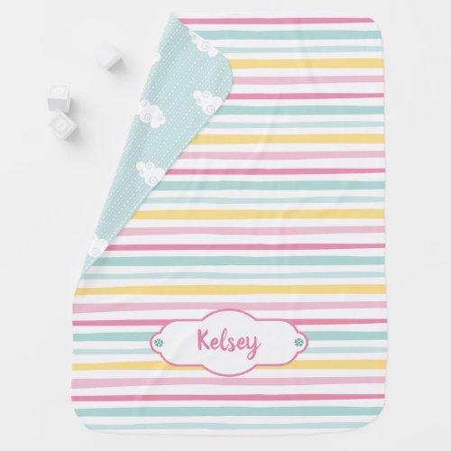 Personalized Girly Colorful Stripe Baby Blanket