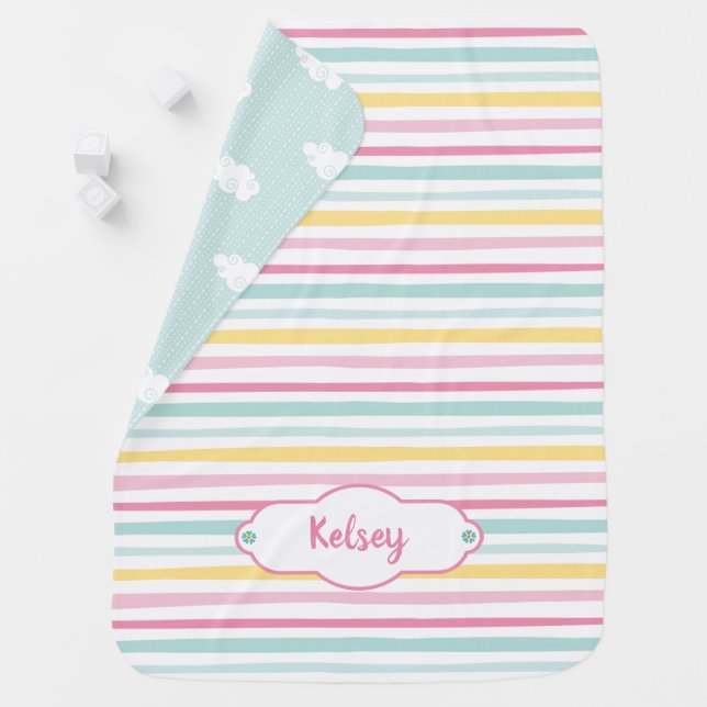 Personalized Girly Colorful Stripe Baby Blanket (In Situ)