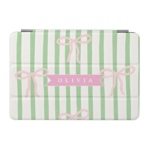 Personalized Girly Coquette Green Stripe Bow iPad Mini Cover