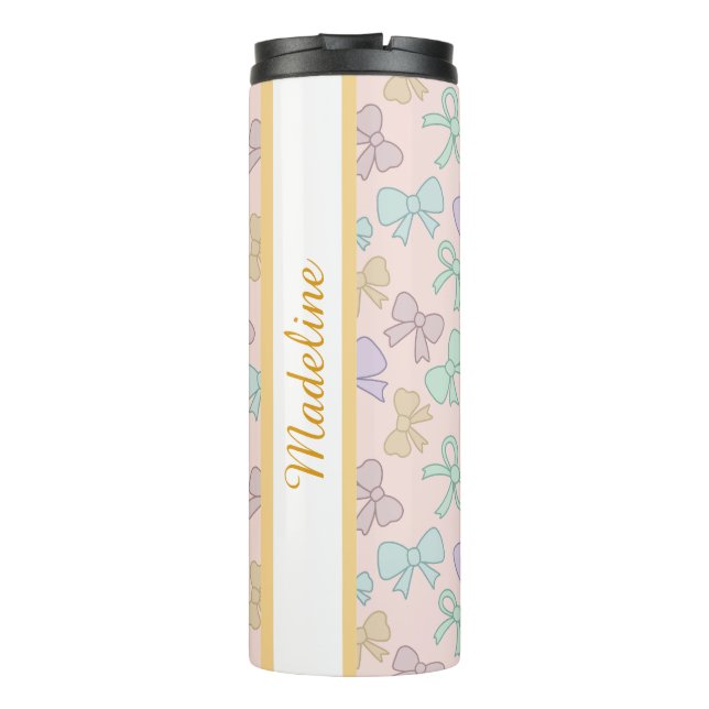 Personalized Girly Cute Bow Name Pastel Thermal Tumbler (Back)