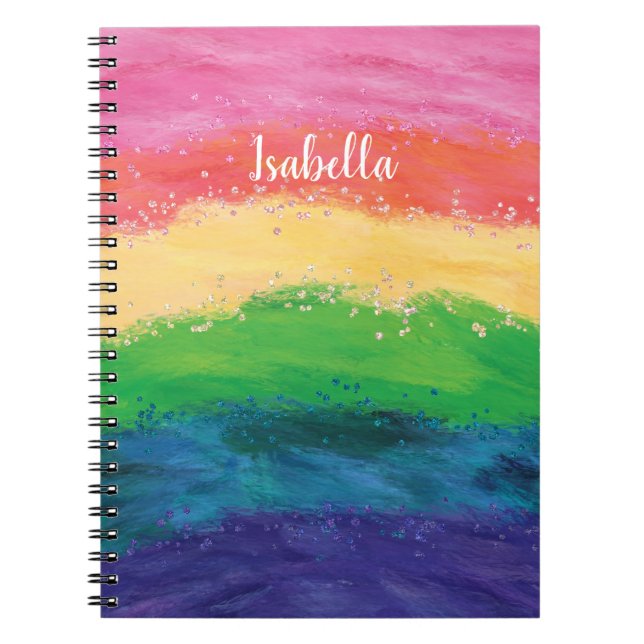 Personalized Girly Glitter Rainbow  Notebook (Front)