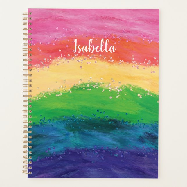 Personalized Girly Glitter Rainbow  Notebook (Front)